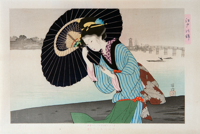 Ikeda Terukata Edo no Nishiki Young woman with an umbrella