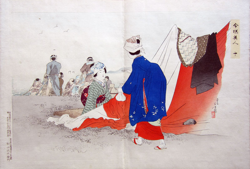 Toshikata Imayō Bijin: Fisherman’s tent on the beach