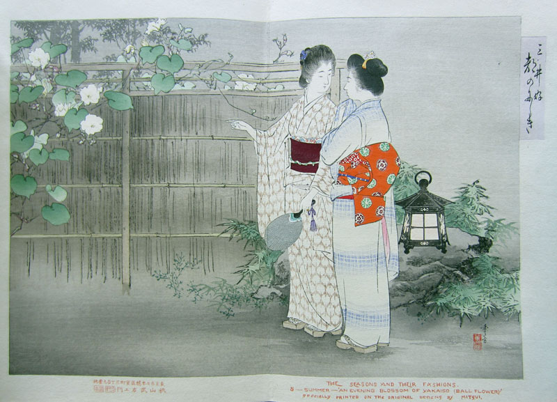 Toshikata Mitsui Gonomi Miyako no Nishiki: 5 - Summer - An evening blossom of yakaiso (ball flower)