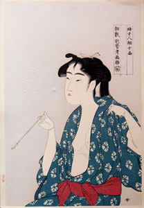 Utamaro Woman Smoking A Pipe thumbnail