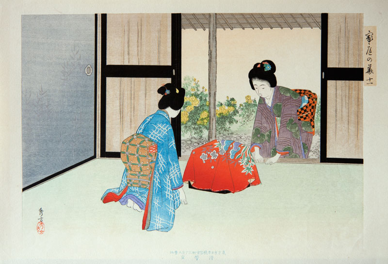 Mizuno Hidekata Katei no hana Two ladies and a red box
