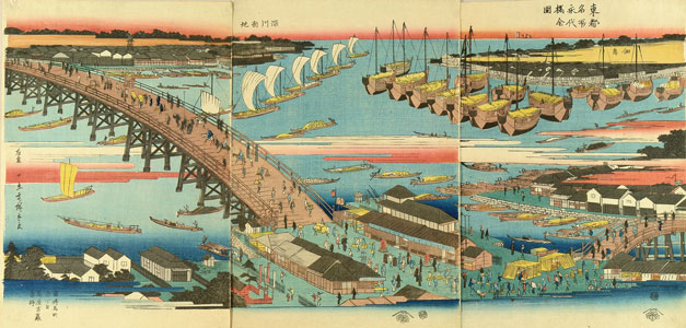Hiroshige triptych of Eitai bridge