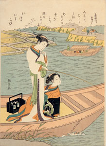 Harunobu Eight fashionable views of Edo: Descending geese on the Sumida River-thumbnail