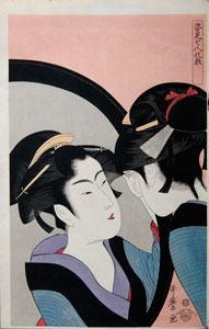 Utamaro Seven women applying make-up using a full-length mirror